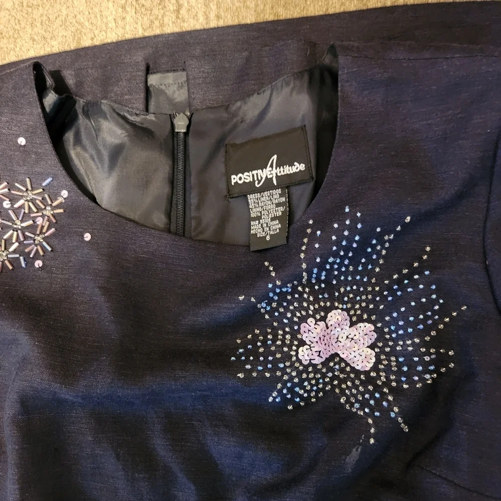 Positive Attitude Navy Blue Dress with Embellishments